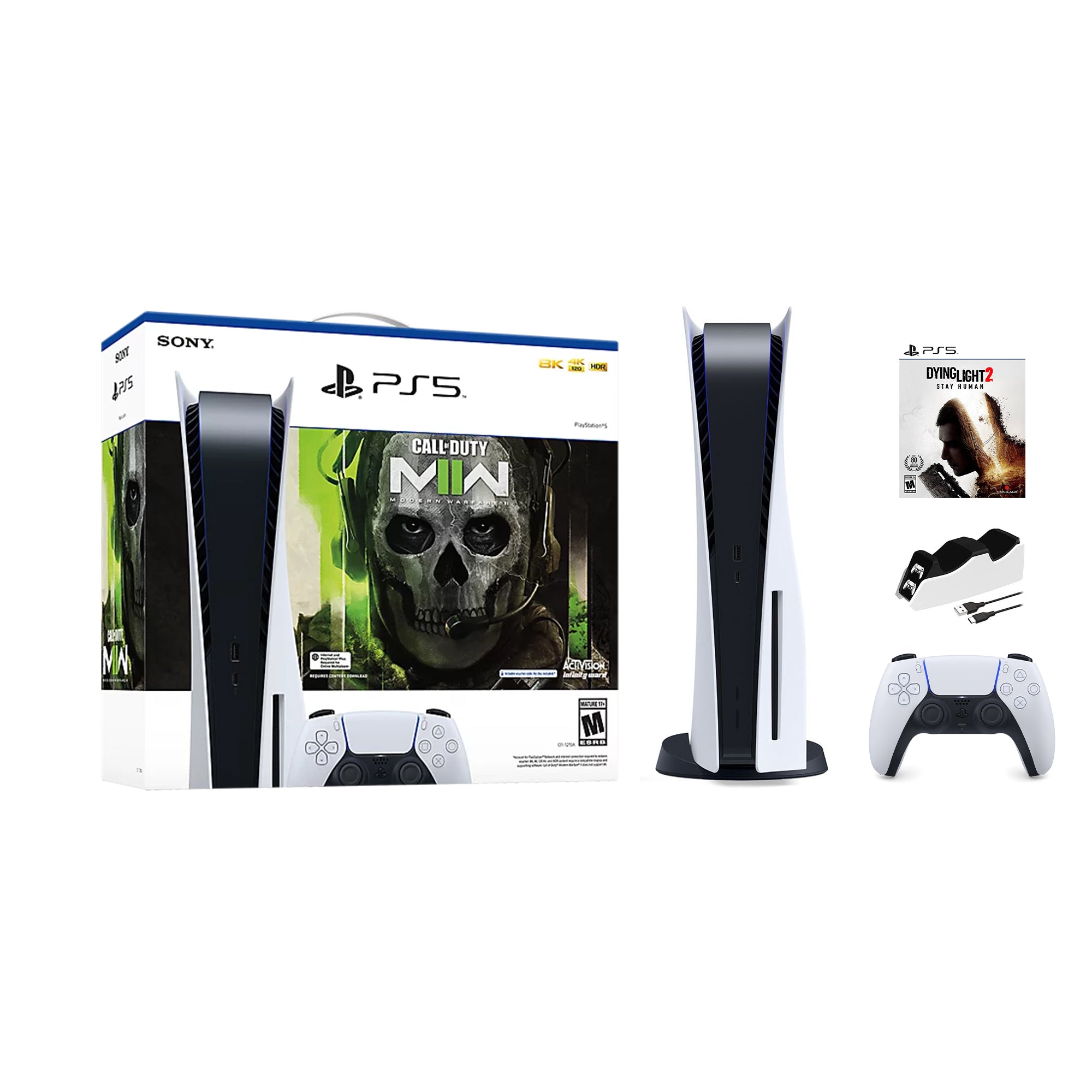 PlayStation 5 Disc Edition Call of Duty Modern Warfare II Bundle with Dying Light 2 and Mytrix Controller Charger PlayStation 5 Disc Edition Call of Duty Modern Warfare II Bundle with Dying Light 2 and Mytrix Controller Charger